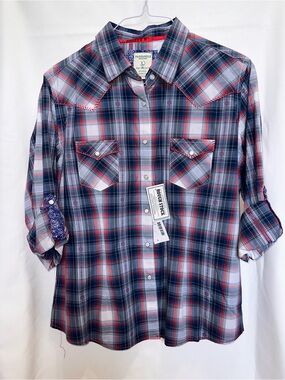 Panhandle Slim Women's Red & Blue Plaid Button-Down Shirt